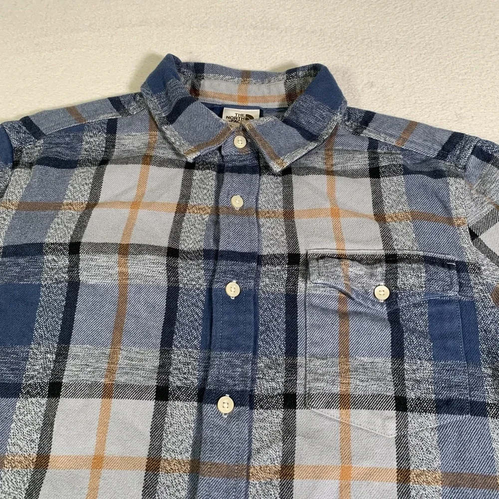The North Face Shirt Mens Medium Blue Plaid Flannel Long Sleeve Button Up Casual
